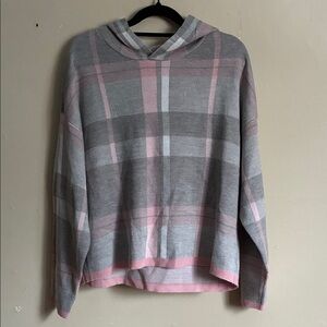 Suzy Shier Pink and Gray Plaid Hoodie